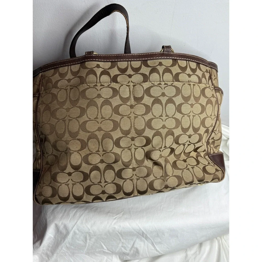 Coach Signature C Monogram Tote Bag Brown Leather Trim Gold Hardware - Picture 11 of 13